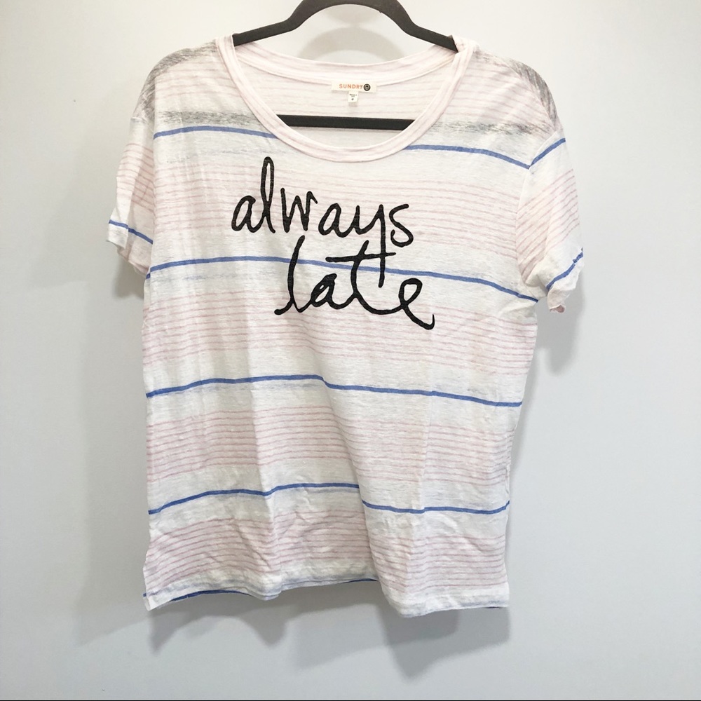 SUNDRY • Striped linen shirt sleeve tee shirt XS